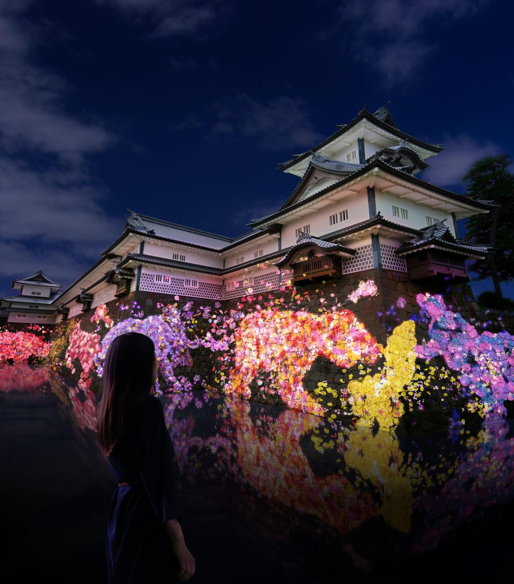 チームラボ、23年9月30日から金沢城公園「五十間長屋」の石垣」にアート投影